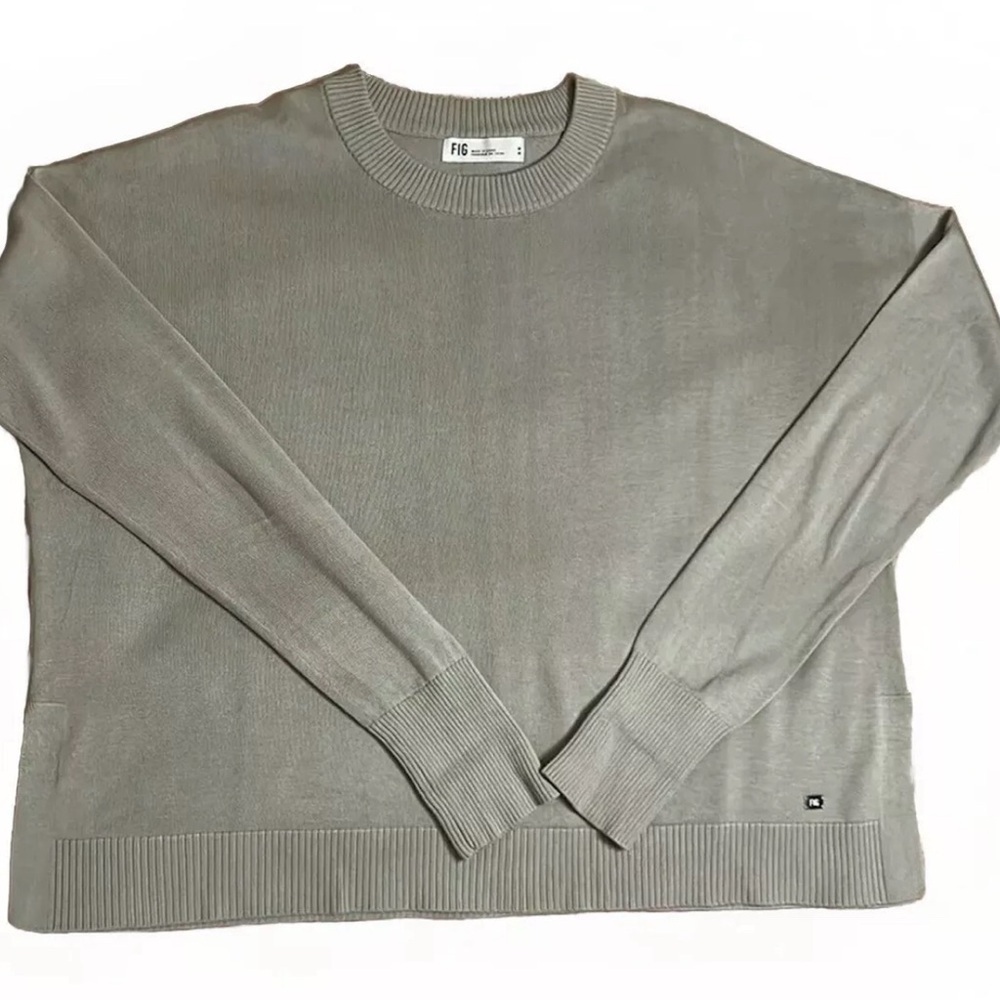 FIG modal and cotton knit crewneck sweater in grey